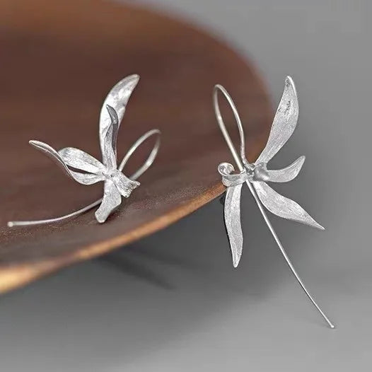 Elegant Silver Color Orchid Drop Dangle Earrings for Women Charm Cocktail Party Earrings Engagement Wedding Jewelry Gifts