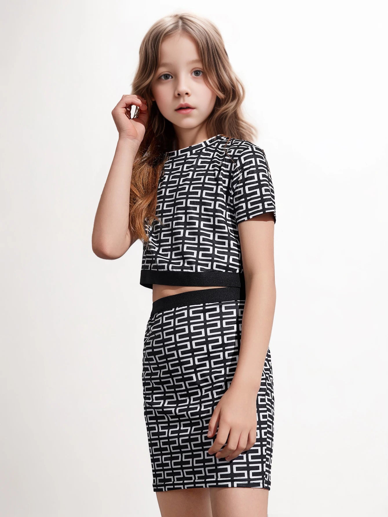 Summer Girls Suit T-shirt Skirt Plaid Pattern Fashion Children's Clothing 7-14Y