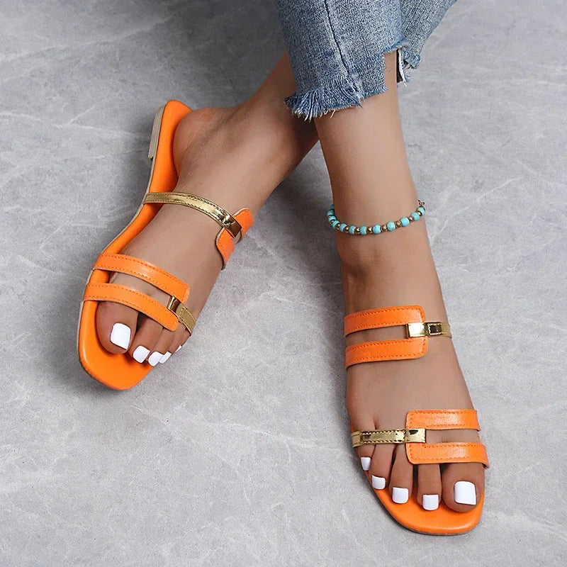 2024 New Women's Shoes Summer Flats Flip Flops Dress Shallow Casual Female Slides Rome Open-toe Women Slippers Slingback Sandals