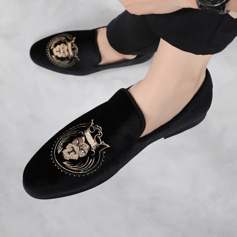 Men Fashion Embroidery Party Wedding Slip-on Loafers Moccasins Men's Casual Shoes Mens Light Comfortable Driving Outdoor Flats
