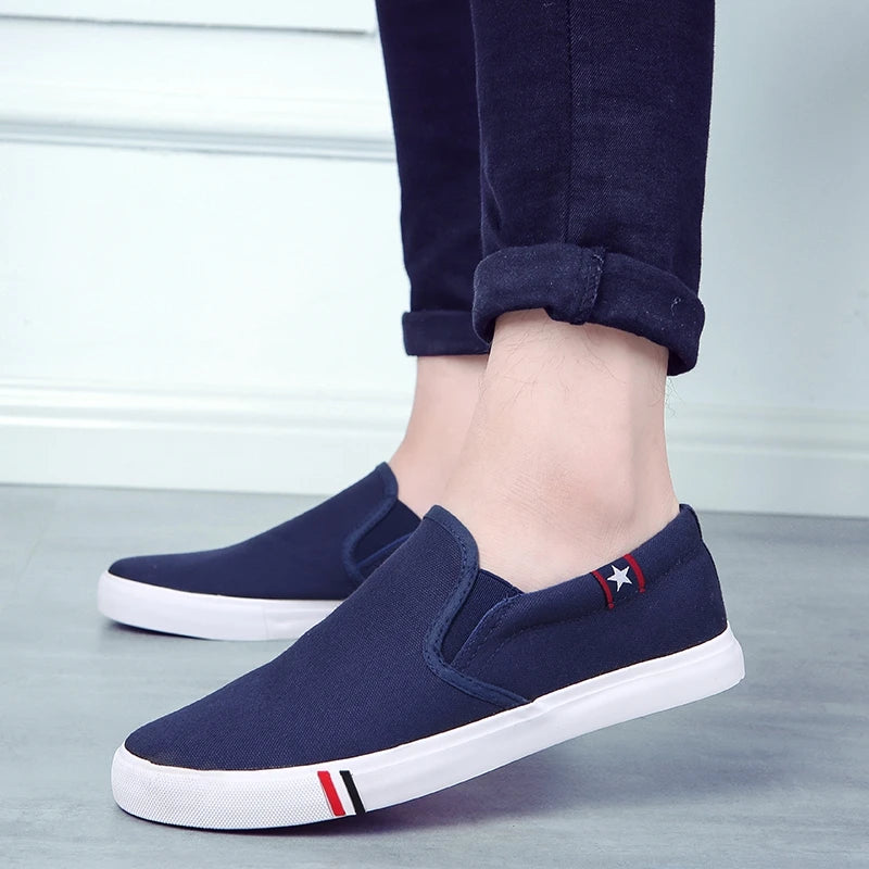 Men's Classic Canvas Casual Lazy Shoes Moccasin Fashion Slip on Loafer Washed Vulcanized Flat Shoes Zapatillas Hombre