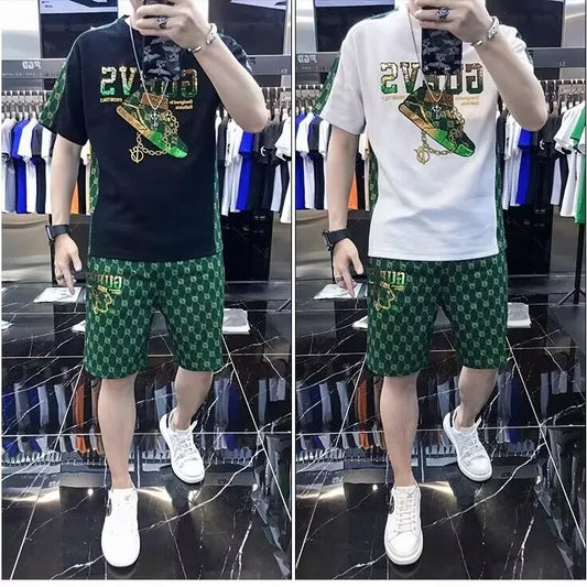 New 2023 men summer suits  two pieces  set outfit tracksuit men  Slim drop shipping