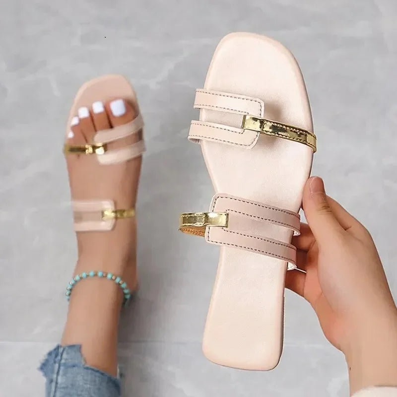 2024 New Women's Shoes Summer Flats Flip Flops Dress Shallow Casual Female Slides Rome Open-toe Women Slippers Slingback Sandals