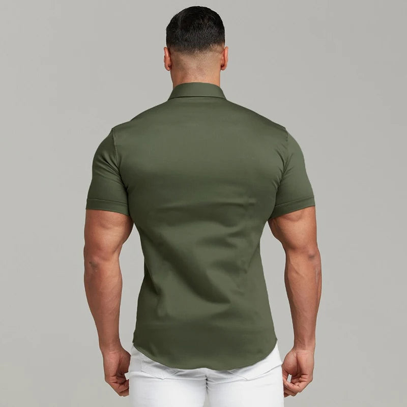 Summer Fashion Super Slim Fit Short Sleeve Shirts Men Classic Casual Dress Shirt Male Hipster Relaxed Luxe Formal Shirt