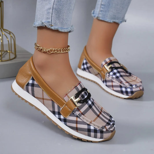 Loafers Women Canvas Plaid Classic Fashion Non-slip One-pedal Walking Shoes Lady's Party Outdoor Daily All-match Casual Shoes