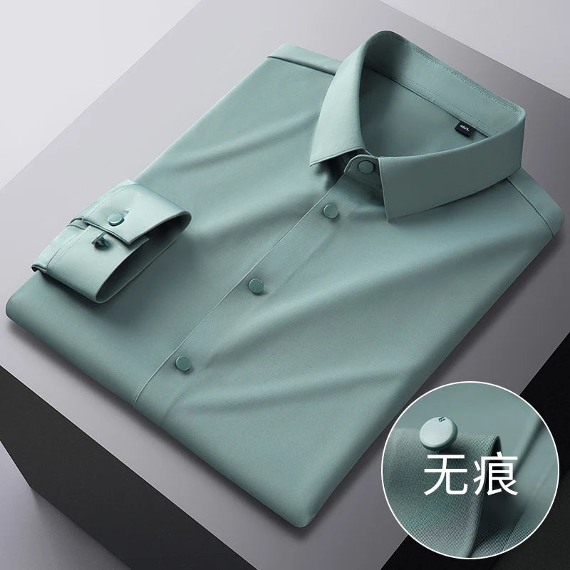 High-end New Traceless men's Shirt No Ironing Anti-wrinkle Solid Color Breathable Casual  Slim Business No Pockets Long Sleeves