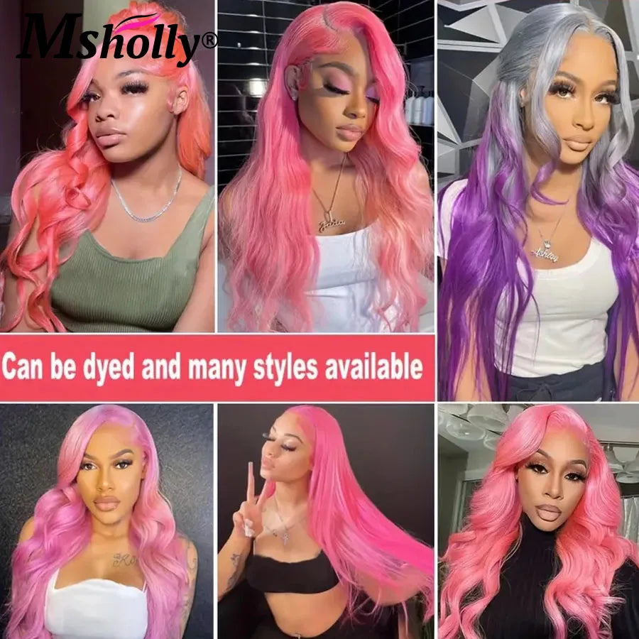 30Inch Pink 13x6 HD Lace Frontal Wig Human Hair Bone Straight Preplucked Brazilian Remy Wig 100% Human Hair Glueless Colored Wig