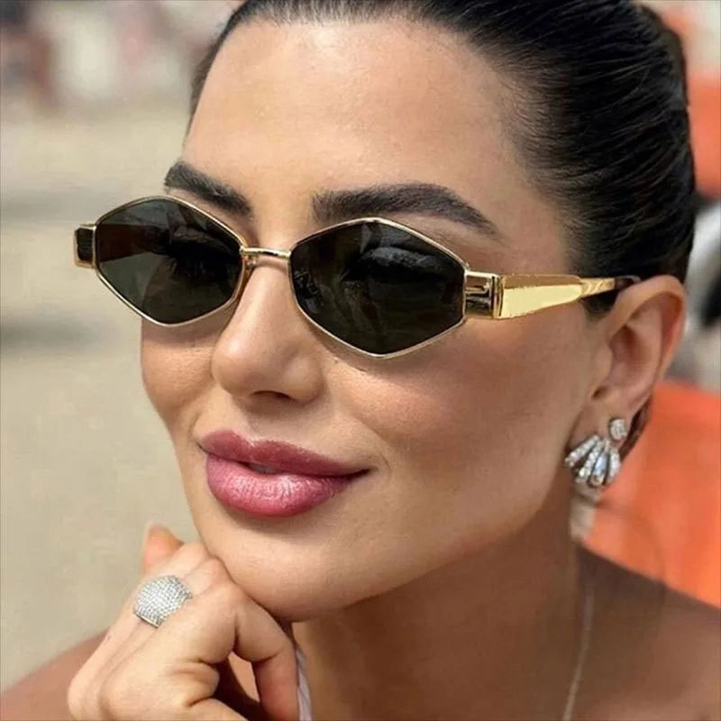 Fashion Polygonal Women Sunglasses 2024 Vintage Brand Rhombus Ladies Sun glasses Shades Unique Metal Frame Punk Eyewear Men