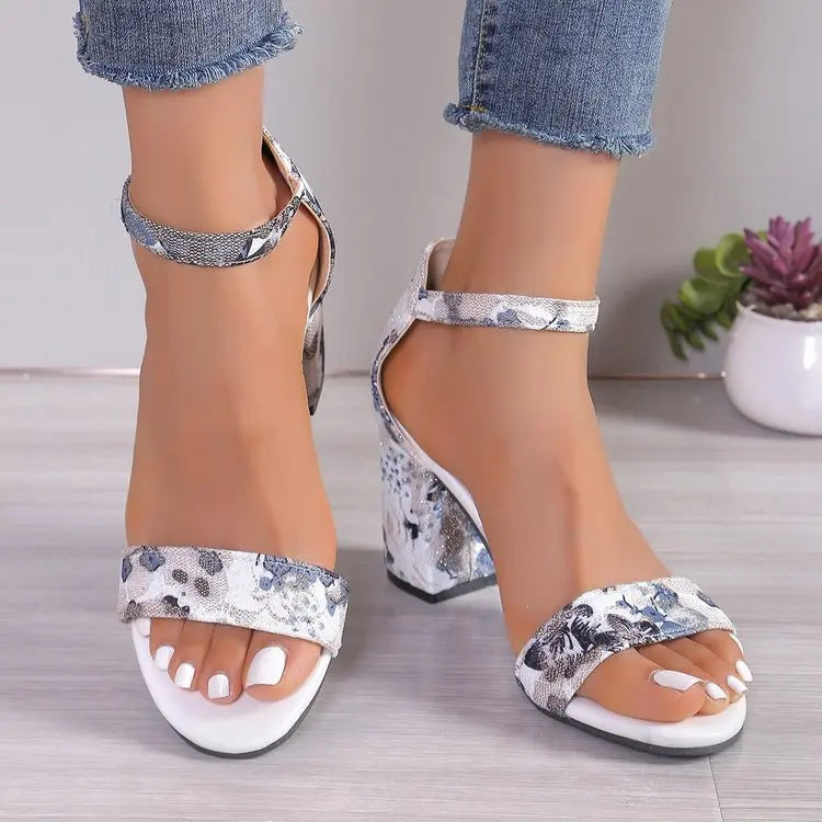 2024 Fashion Women Black Flock Flower Color High Heels Sandals Female Pumps Peep Toe Ankle Strap Platform Shoes 35-43