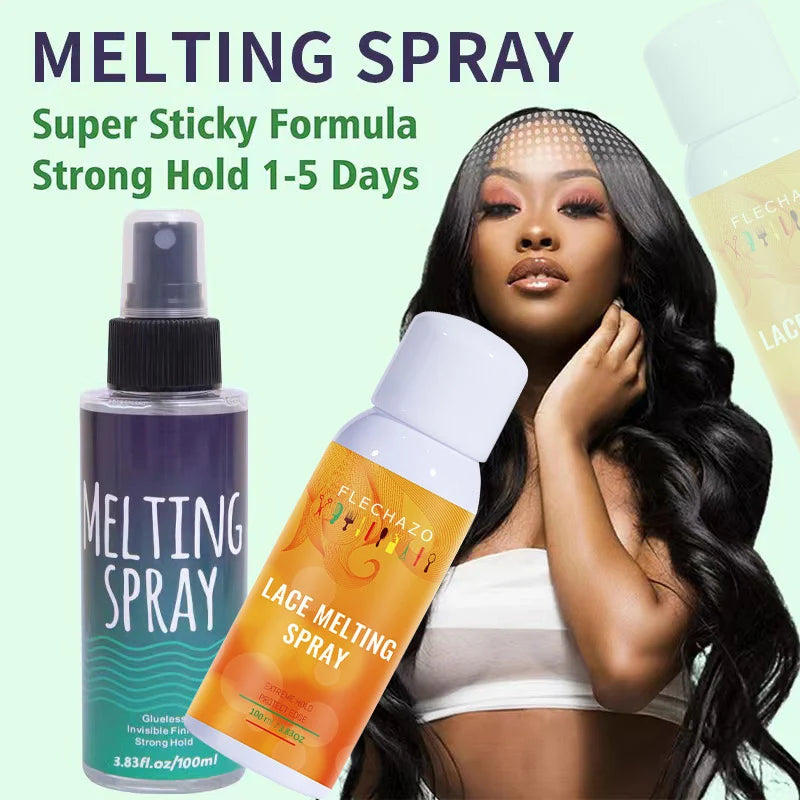 100Ml Lace Melting Spray + 3Cm Lay The Lace Wig Band + Hair Brush, 3Pcs Kit Lace Front Wigs Holding Spray Quick Weave Glue Spray