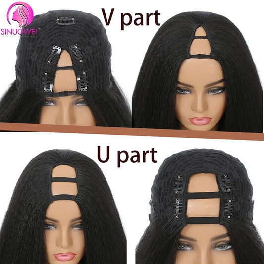 Short Bob Wig Yaki Straight V Part Wig 100% Human Hair Glueless Brazilian Human Hair Kinky Straight U Part Wigs For Woman
