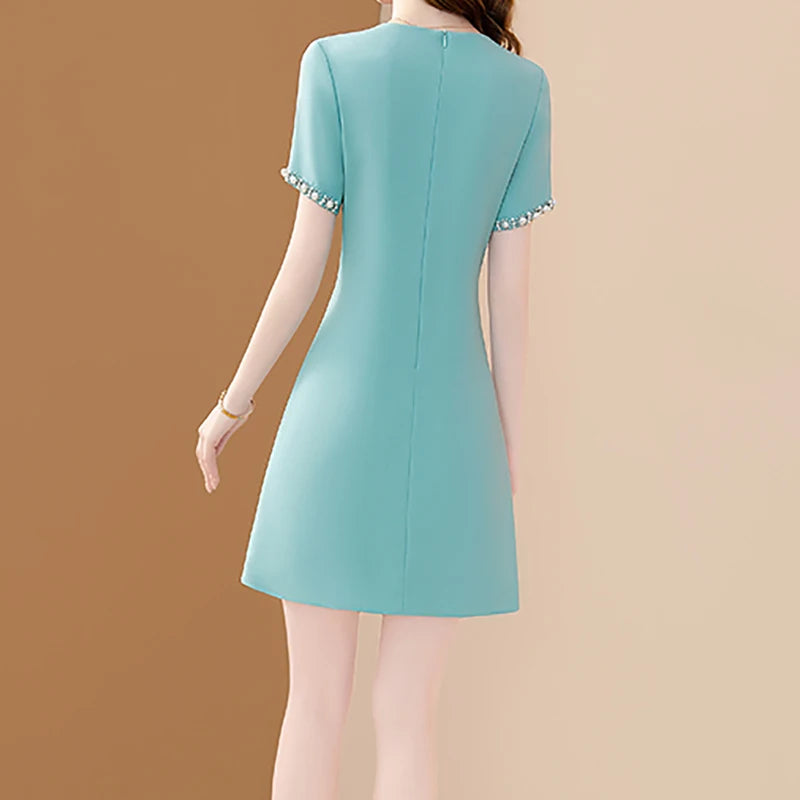 EVNISI Women Chic Embroidered Flares Dress Scarf Collar Elegant Office A-line Dresses Slim Women Bodycon Fairy Vestido 2024