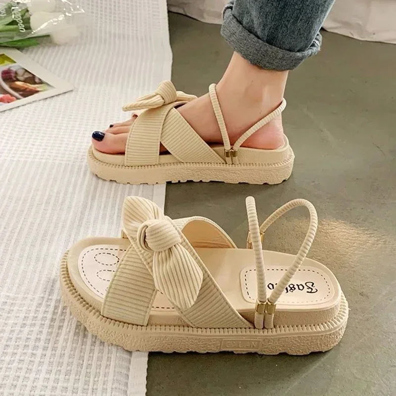 Women Sandalias Mujer Summer Fairy Style 2024 New Fashion Student Platform Roman Lady Sands Flat Shoes Cute Slippers