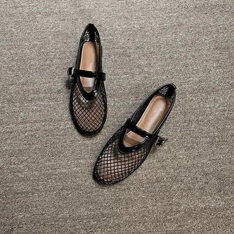 Summer Mesh Hollow Sandals Women Flats Shallow 2024 New Beach Shoes Comfort Retro Female  Flat shoes