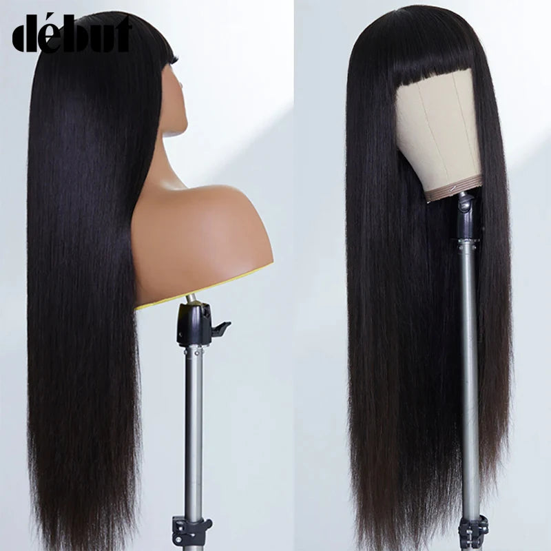 Debut Straight Human Hair Wigs With Bangs NATURAL Brazilian 100% Remy Human Hair Wigs Hair 28'' Cheap Full Wigs Free Ship