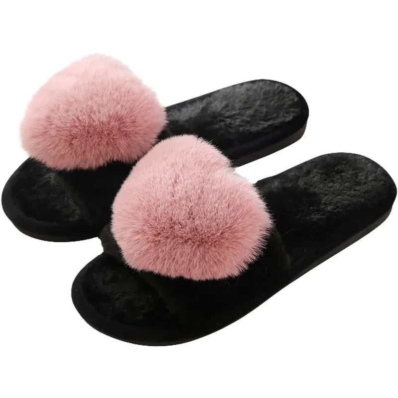 Women Indoor Warm Home Slippers Bedroom Cute Heart Pattern Non-slip Soft Comfort Plush House Slippers Shoes Autumn Winter