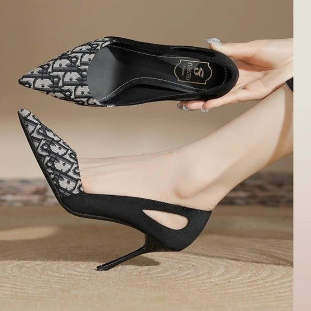 Pointed Toe 2024 New Embroidered Sandals Women Fashion Summer Luxury Heeled High Heels Women Shoes Shallow Casual High Sandals