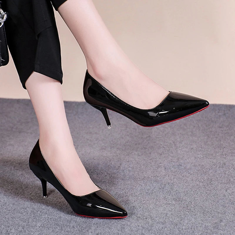 Classic Black Stiletto Heels Pumps Women 2024 Spring Patent Leather Office Shoes Woman Plus Size 43 Pointed Toe High Heels Shoes
