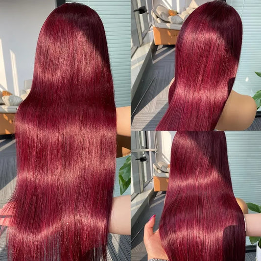 13x4 HD Lace Front Wig Human Hair Wigs 99J Red Burgundy Colored HD Transparent Pre Plucked Lace Frontal Human Hair Wigs Straight