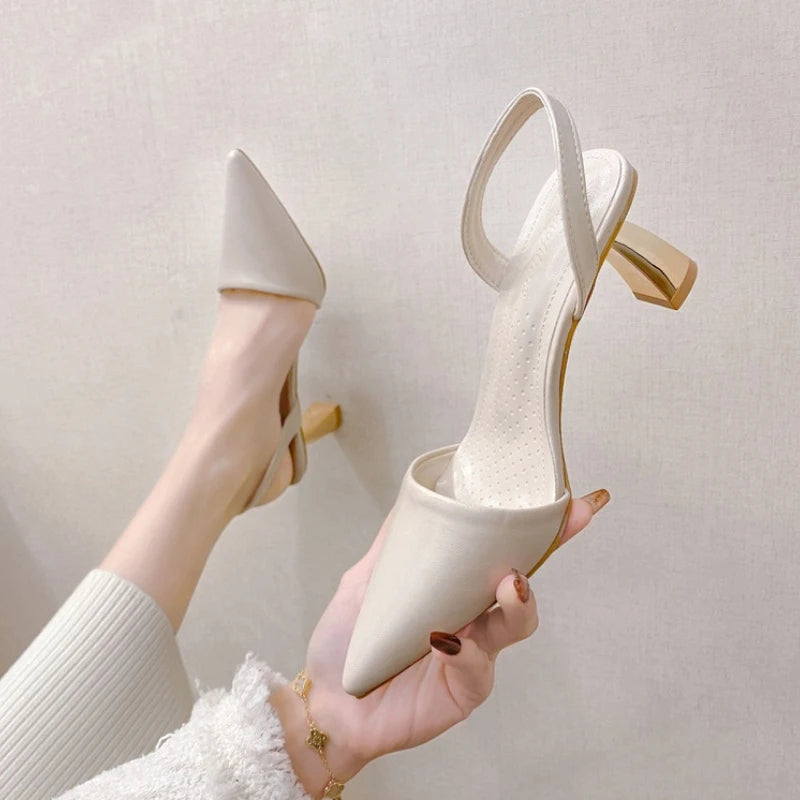 Women Brand Slingback Design Thin Heeled Pumps High Heels Sandals for Woman Slip on Pointed Toe Party Shoes  Women
