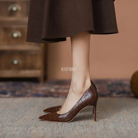 2024 Spring and Summer Sexy New Brown Comfortable All-match High Heels Women's Stiletto Single Shoes Women Zapatos De Mujer