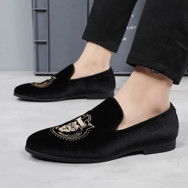 Men Fashion Embroidery Party Wedding Slip-on Loafers Moccasins Men's Casual Shoes Mens Light Comfortable Driving Outdoor Flats