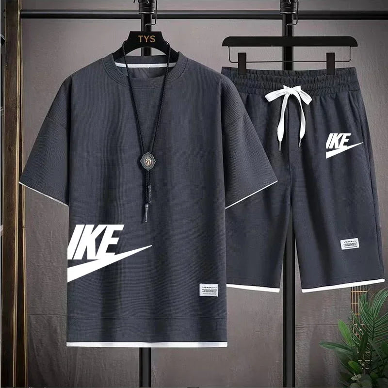 Summer Men's Sets Fashion Korean Tracksuit Men Short Sleeve T Shirts+Sport Shorts Suit Men Casual Men Clothing Mens Joggers Sets