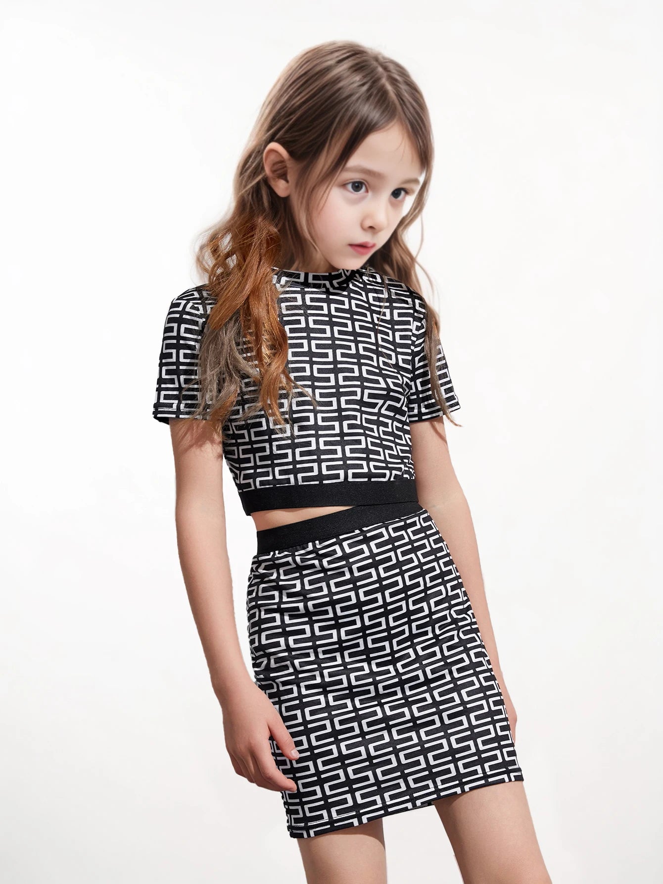 Summer Girls Suit T-shirt Skirt Plaid Pattern Fashion Children's Clothing 7-14Y