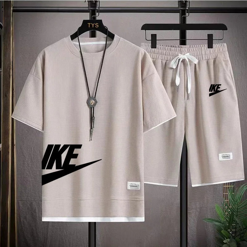 Summer Men's Sets Fashion Korean Tracksuit Men Short Sleeve T Shirts+Sport Shorts Suit Men Casual Men Clothing Mens Joggers Sets
