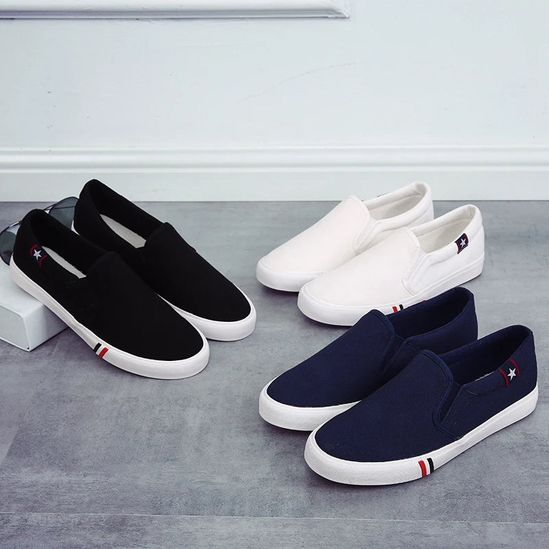 Men's Classic Canvas Casual Lazy Shoes Moccasin Fashion Slip on Loafer Washed Vulcanized Flat Shoes Zapatillas Hombre