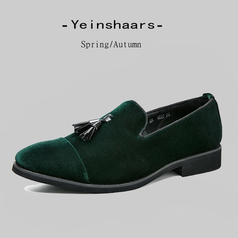 Luxury Brand Suede Green Loafers Men Slip-on Tassel Soft Leather Wedding Shoes Flats Men Shoes Casual Shoes Nubuck Leather Shoes