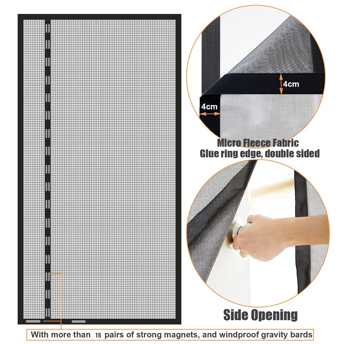 Magnetic Screen Door, Reversible Left Right Side Opening, Upgraded Polyester Prevent Small Pets from Scratching The Mesh（Black）